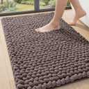 DEXI Bathroom Rugs 17x30, Non Slip Washable Bath Mat, Luxury Chenille Super Absorbent Ultra Thick Bathmats for Shower Floor, Plush Fluffy Shaggy Carpet for Tub, Brown