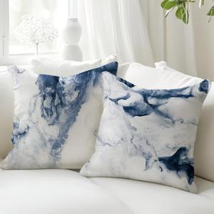 Blue and White Pillow Covers  Blue and White Decorative Throw Pillow Covers for Couch Sofa Living Room Bedroom 18x18 Inches Set of 2