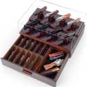 Knife Display Case, Pocket Knife Collection Display Holder, Folding Knife Wooden Showcase Display Organizer Storage with Drawers and Acrylic Cover, Surprise Gift for Men