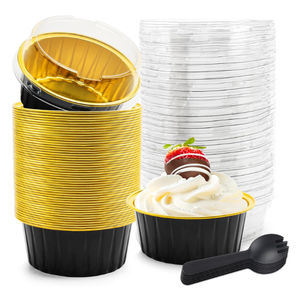 NPLUX 5 OZ Mini Loaf Pans with Lids Small Cake Containers Baking Cups for Pudding Souffle Party Wedding Birthday (50 Pack, Black Gold)