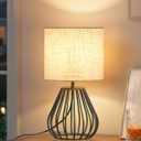 Small Bedside Table Lamp, Black Table Lamp with Metal Cage & Linen Lampshade, Modern Cute Desk Lamp, Cozy Nightstand Lamp for Bedroom, Living Room, Office, 2700K LED Bulb Included, E06TL05
