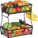 2-Tier Countertop Fruit Basket Bread Bowl for Kitchen, Vegetable Potato Onion Storage Wire Basket, 13.8-Inch, Black