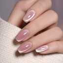 Shimmer Nude Press On Nails, Romantic Sparkle Glitter False Nails, Square Acrylic Nails for Women, Natural Look Reusable Nail Kit, 24Pcs Salon Quality Manicure Set