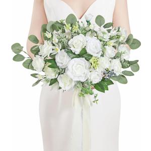 Serwalin ." Wedding Bouquet, White Bridal Bouquet, Sage Green Bride Bouquet for Wedding, Artificial Flowers Bouquets for Ceremony Anniversary