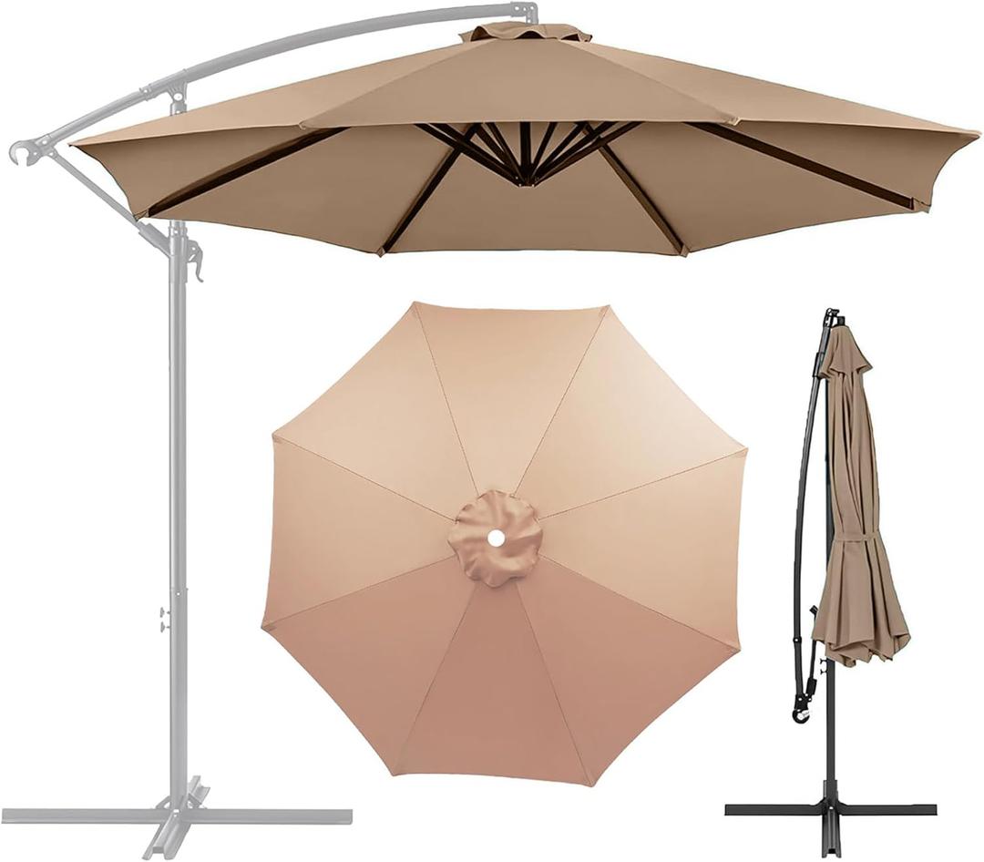 Patio Umbrella Canopy, Universal Replacement Cover for 10 Feet 8- Ribs Outdoor Round Patio Market Umbrella Parasol Canopy Top Sun Shade Accessory, 300D UV Protective And Water Resistant (Champagne)
