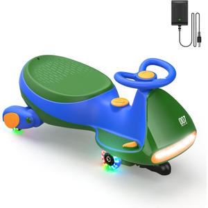 FanttikRide 12V N7 Pro Electric Wiggle Car with Pedal, Rechargeable Battery, CyberWiggle, 2 in 1 Swing Car, 2 Speed, Anti-Rollover, Flashing Wheels, Bluetooth, for Ages 3 and Up, 150 Lbs, Green