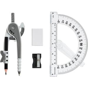 4 x Unjoo Compass and Protractor Set, 6 Inch Protractor with Swing Arm (Gray)