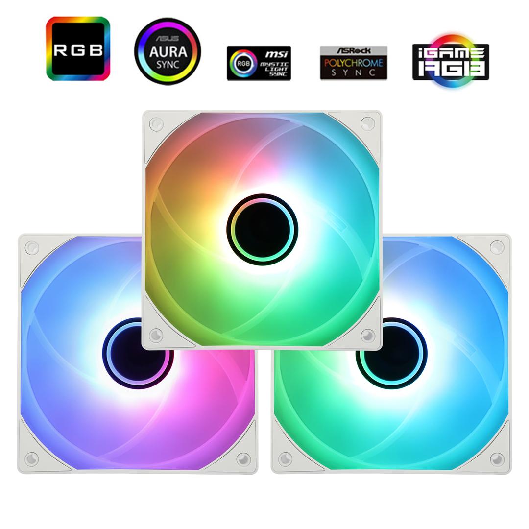 TL-C12W-S V3 x3 Packs Case Fan 120mm ARGB CPU Cooler Fan Comes with ARGB Mirror Light Effect,PC PWM Silent Fan with 1500RPM Speed, White CPU Cooling ARGB Fan