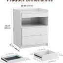 Vlsrka LED Nightstand with Charging Station, Card Lock Hidden Drawer, White, 20" W x 15.7" D x 23.6" H
