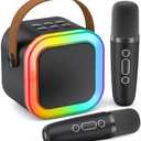 Mini Karaoke Machine for Kids Adults, 2025 TOP Christmas Birthday Gifts for Boys 3,4,5,6,7,8,9,10+ Years Old Toddler Toys, Portable Bluetooth Speaker with 2 Wireless Karaoke Microphones Player(Black)