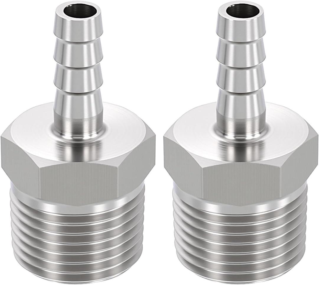 4 x METALLIXITY 2Pcs Stainless Steel Hose Barb to NPT Male Adapter 1/4" Barbs x 3/8" NPT Male for Automotive, Motorcycle, Marine, Truck, RV Fuel Systems