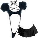JasmyGirls Cosplay Lingerie Anime Costume Sexy Cutout Bodysuit Cute Mini Skirt Kawaii Top Lolita Underwear Japanese Swimsuit (X-Small - Medium, Black)