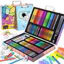 Art Supplies, 180 Pack Drawing Painting Set for Kids Girls Boys Teens, Coloring Art Kit Gift Case with Clipboard, Coloring Papers, Oil Pastels, Crayons, Colored Pencils, Watercolor Cakes, Markers,