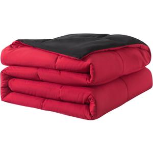 Down Alternative Bedding Reversible Comforter Queen Size - All-Season Soft Reversible Microfiber Bedding Comforter - Lightweight & Machine Washable(Black/Bright Red, Queen (U.S. Standard))