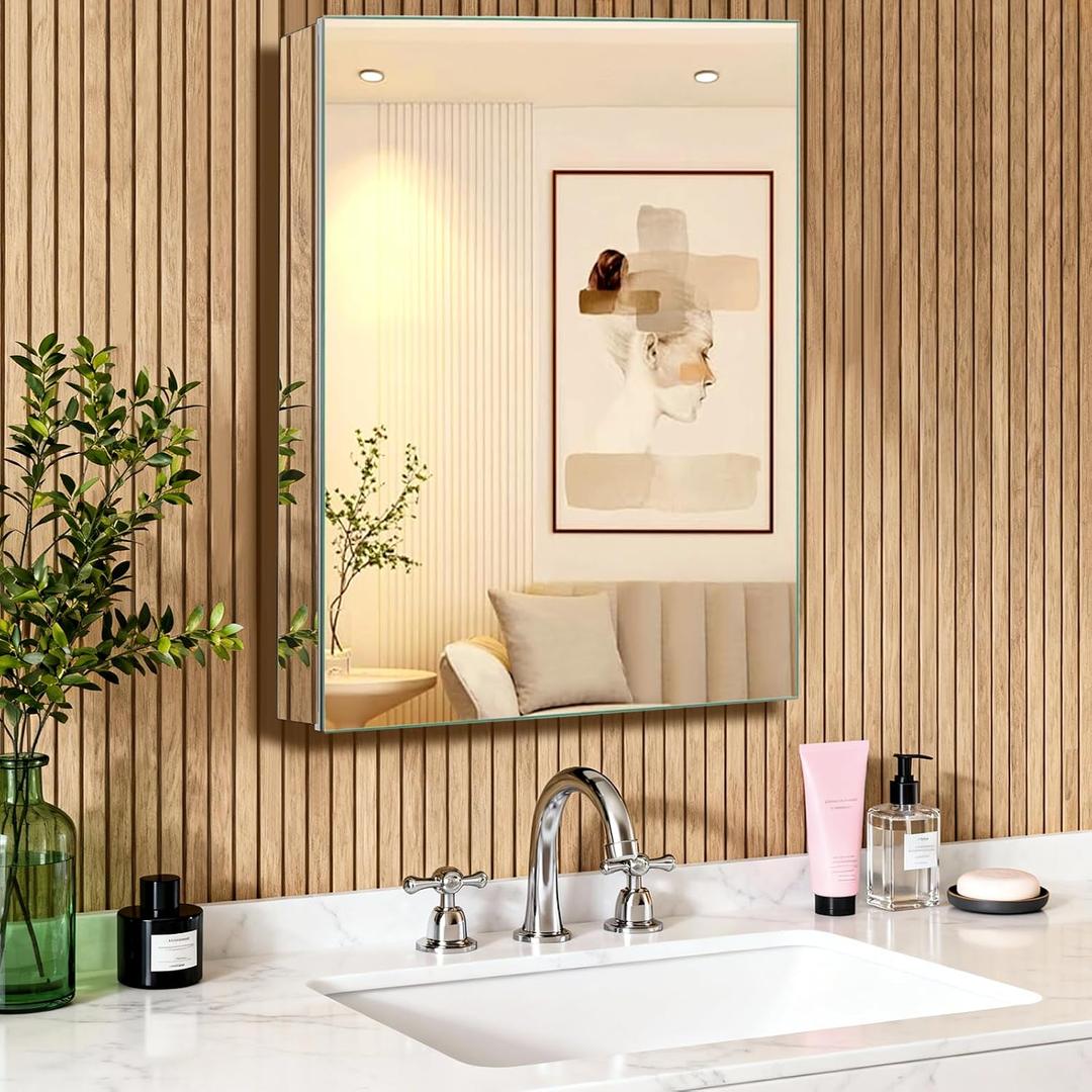 24 x 32 Inch Bathroom Medicine Cabinet with Mirror, Medicine Cabinet Mirror, Bathroom Mirror with Storage with 2 Adjustable Shelves, Assembly Required, Support Recessed or Surface Mount