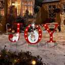Christmas Yard Stakes Light Up Christmas Yard Decorations LED Joy with Nativity Scene Lighted Metal Stakes Outdoor Stake Lawn Pathway Outdoor Decoration
