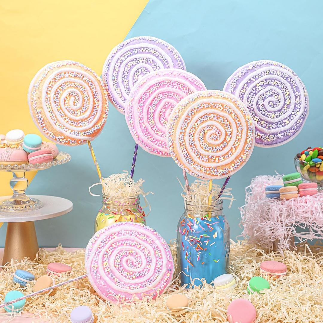 6 Pcs 16'' Large Candy Party Decorations Giant Lollipop Candies Prop Decor with Sticks for Christmas Tree Pastel Lollipop Photo Prop for Valentines Birthday Candy Party(Macaron Color)
