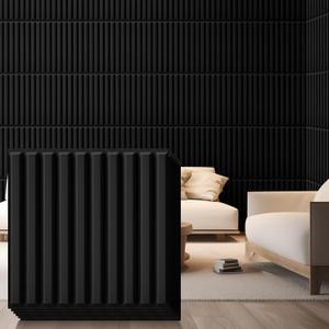 Nuanchu 32 Pcs 3D Slat Wall Panels, 12"x12" PVC Fluted Wall Paneling for Interior Decor, Paintable Waterproof Textured Tiles for Living Room TV Background Gaming Room, 32 Sq. ft Coverage (Black)