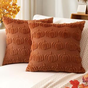 Artscope Fall Pillow Covers 20 x 20 Set of 2 Decorative Autumn Harvest Holiday Pumpkin Throw Pillow Cases Soft Plush Faux Fur Couch Cushion Case for Farmhouse Halloween Sofa Bed Room Home Decor-Rust