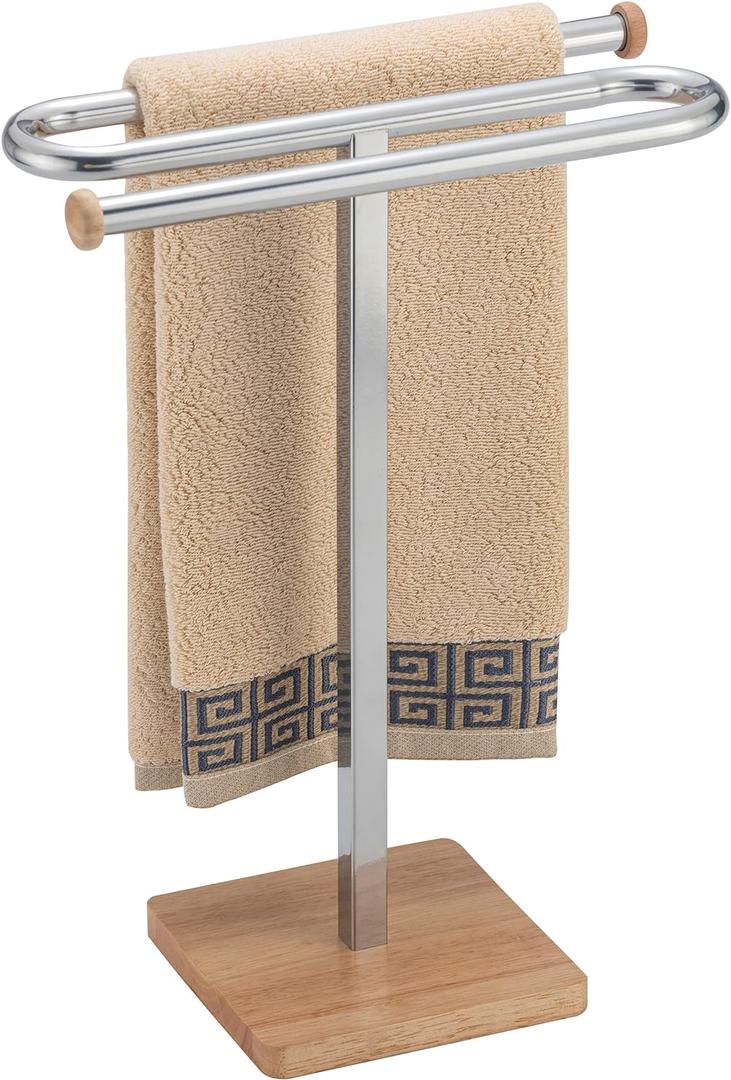 ZCDCP Hand Towel Holder Stand, S-Shape Countertop Towel Stand with Wood Base Freestanding Towel Rack for Bathroom