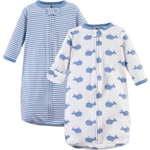 Hudson Baby BabyCotton Long-Sleeve Wearable Sleeping Bag, Sack, Blanket (0-3 Months, Blue Whales)