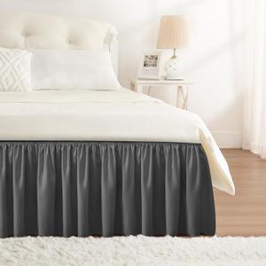 RIMELA King Grey Bed Skirt Wrap Around Elastic Dust Ruffles Solid Color Wrinkle and Fade Resistant with Elastic Belt Easy to Install Dark Gray for King & California King Size 15 Inch Drop