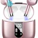 Wireless Earbuds, Bluetooth Headphones 5.4 with ENC Noise Cancelling Mic, 40H Bluetooth Ear buds Stereo Bass with LED Display Charging Case, IP7 Waterproof Wireless Earphones for Android/iOS, Rosegold