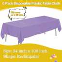 tujol Lavender 6 Pack Plastic Table Cloth 54" x 108", Disposable Tablecloths Rectangle Table Cover, Plastic Tablecloths for Parties