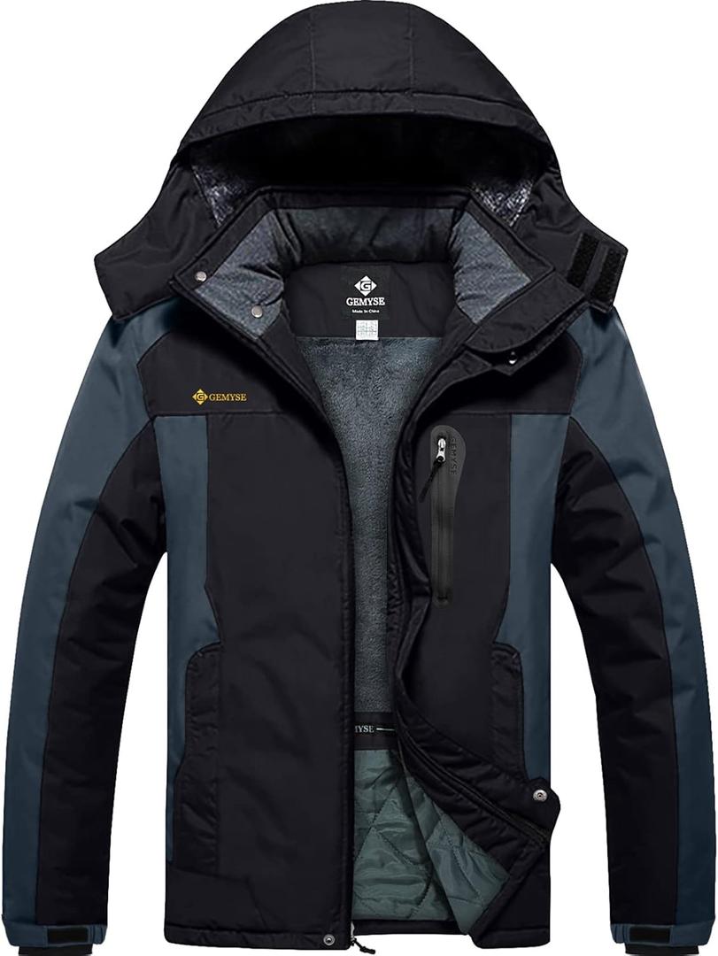 GEMYSE Men's Ski Snow Jacket Warm Winter Waterproof Coat Snowboard Rain Jacket Hooded Windproof Windbreaker (3X-Large, Black Grey)