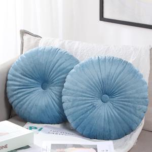 Namalu Round Throw Pillow 13.8 Inch Decorative Round Velvet Floor Pillows Small Pumpkin Throw Cushion for Living Room Sofa Bed(Blue,2 Pcs)