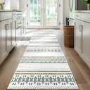 BESTSWEETIE 2x6 Area Rugs for Living Room Washable Moroccan Farmhouse Neutral Geometric Low Pile Non-Slip Soft Print Pattern Rug for Bedroom Kitchen Dining Room Entryway Green/Brown