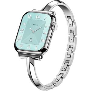 Missair Thin Band Compatible with Apple Watch 38mm 40mm 41mm 42mm 44mm 45mm 46mm 49mm for Women, Slim Bracelet Designer Dressy Stainless Steel Metal Strap for iWatch Series 10 9 8 7 6 5 4 3 SE Ultra (Silver)