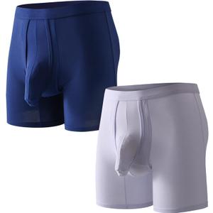 Separate Pouch Men's Underwear Boxer Briefs Anti-Chafing Long Leg Mens Tagless bulge sexy for man elephant Nose trunks 2 pack (XX-Large, Navy/White)
