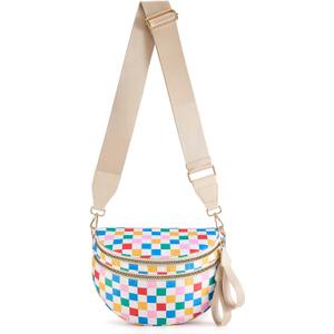 Black and White Checkered Crossbody Bag Bum Bag for Women,Spacious Checkered Purse Fanny Packs Belt Bag