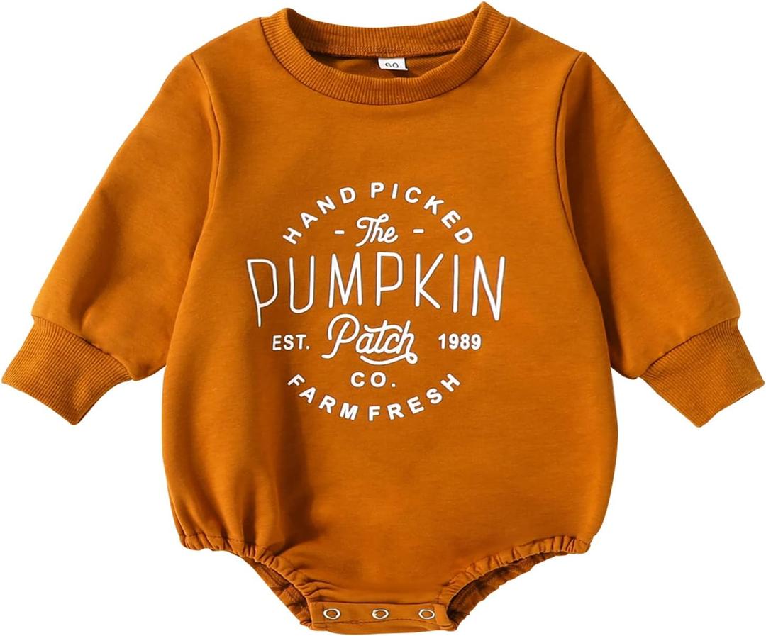 Ayalinggo Toddler Infant Baby Girl Boy Halloween Outfit Pumpkin Sweatshirt Oversized Onesie Bubble Romper Sweater Clothes (Orange)