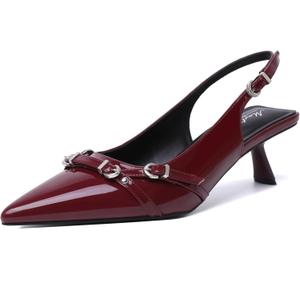 Mostrin Kitten Heels for Women Pointed Toe Pumps Patent Leather Low Heel Slingback Heels with Buckle Dress Shoes for Dating Party Working (10, Red)