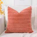 OTOSTAR Corduroy Decorative Throw Pillow Covers 24x24 Inch Super Soft Boho Striped Square Pillow Covers Case Modern Cushion Covers for Sofa Couch Bedroom Car Decor Coral