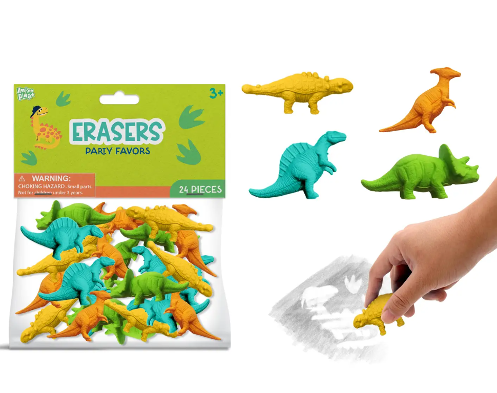 Wholesale Dino Gamer Erasers 24 Pieces, Set Of 3