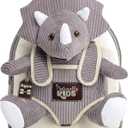 Naturally KIDS Small Dinosaur Backpack - Triceratops Dinosaur Toys for Kids 3-5 - Toddler Backpack for Boys & Girls - Grey Plush Stuffed Animal