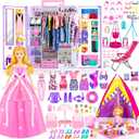 164 Pcs Doll Closet with 11.5 Inch Doll Clothes and Accessories Set, Camping Set, Princess Dresses, Camping Tent, Beach Swim Accessories Set, Diving Suit, Dress Up Toys for Girls Gift