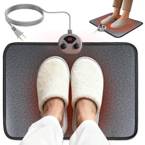 Foot Warmer, Heated Foot Mat Under Desk, 5 Temperature Settings & 7 Timer Settings, Auto Shut-Off & Fast Heating, Heated Foot Pad for Home & Office Use(Black Gray)