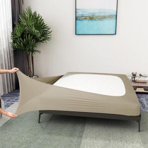 Box Spring Cover Queen Size - Jersey Knit & Stretchy Wrap Around 4 Sides Bed Skirt for Hotel & Home - Queen/Queen XL, Taupe