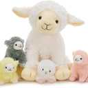Muiteiur 5Pcs Lamb Stuffed Animals, Soft 13.8" Sheep Stuffed Animals Set for Kids, Cute Sheep Plush with 4 Baby Lamb Toys, Gift for Birthday