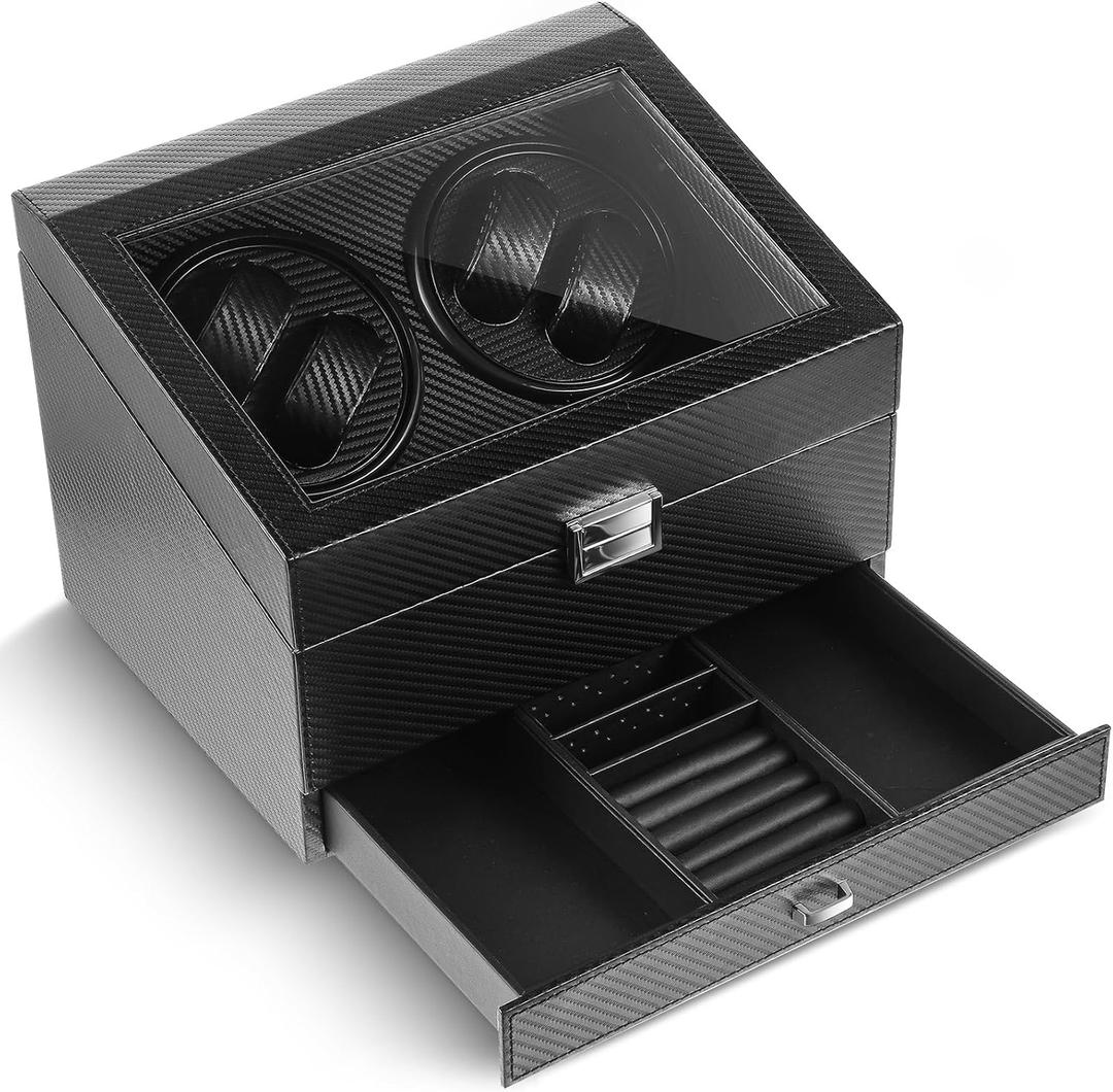 Liliaafar Watch Winder for Automatic Watch, Rotating Watch Display Case Quiet Running Motor Watches Jewelry Box with Drawer for Men & Women Gift
