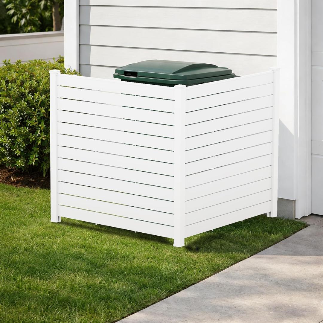 Kozyard 50" W x 48" H Outdoor Privacy Screen with Aluminum Posts, Air Conditioner Fence Panels, Pool Equipment Enclosure, Trash Can Screen Fence Kit for Outside Backyard Patio (White/2 Panels)
