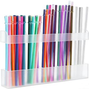 3 x 9.5'' Thickened Large Acrylic Straw Holder for Cabinet Door, Reusable Tumbler Straw Organizer Storage, Straws Storage Dispenser with Ultra Sticky Adhesive, Adjustable Two-Part Straws Organizer (Matte)