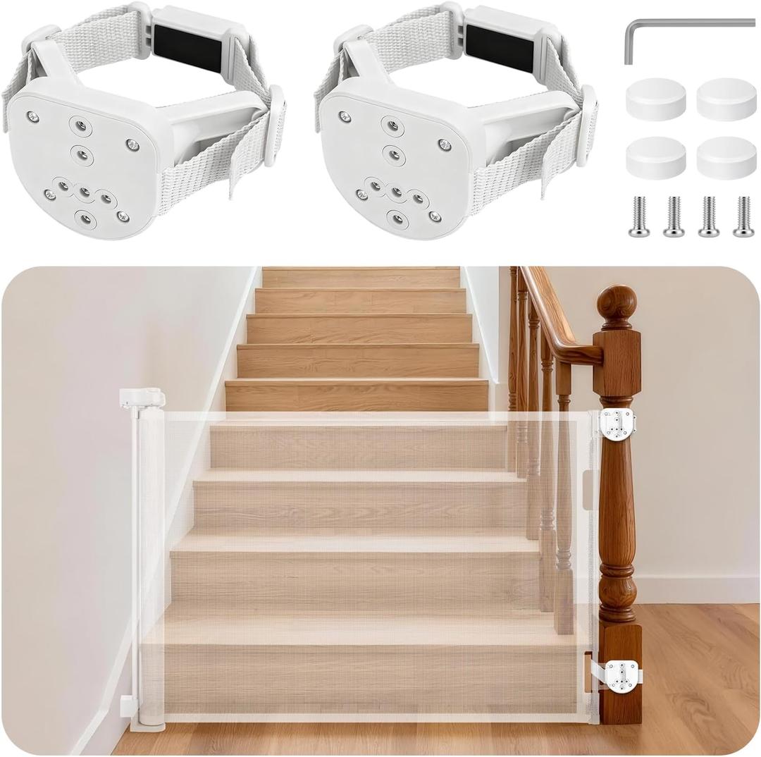 2Pcs Baby Gate Stair Railing Banister Adapter, Fits 1.9-4.72'' Diameter Universal Banisters, Wide Square/Round Railings No-Drilling Mounting Fittings for Retractable Gates, (White)