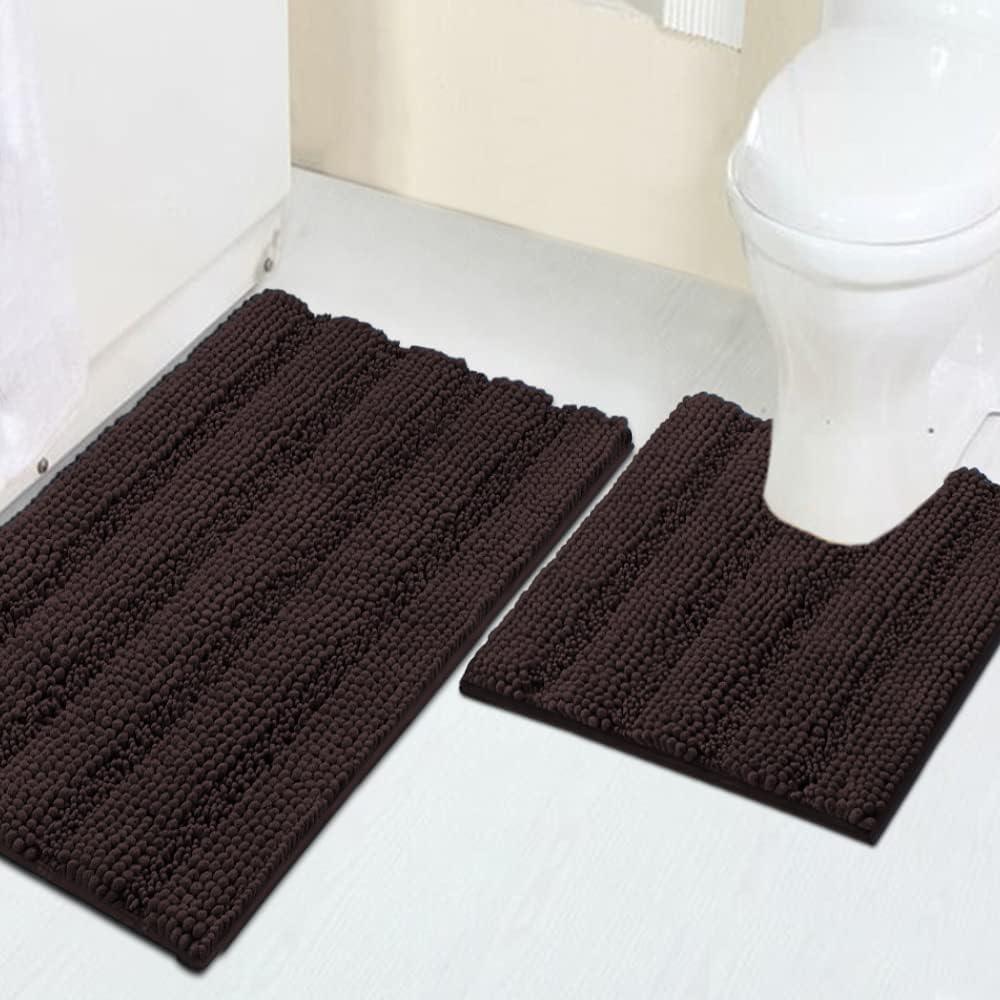 Turquoize Chenille Bathroom Rugs Set Non-Slip Bath Mats for Bathroom Super Absorbent Shaggy Shower Mat for Tub Kitchen Plush Bath Rug Plus U Toilet Mat (Standard: 20" x 32" and 20" x 20" U), Chocolate (20" x 32" Plus 20" x 20"U, Chocolate)