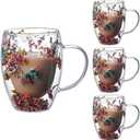 NBHUZEHUA Double Wall Glass Coffee Mugs Set of 3 Espresso Cups for Cappuccino Tea Latte Cute Mug Insulated Glasses