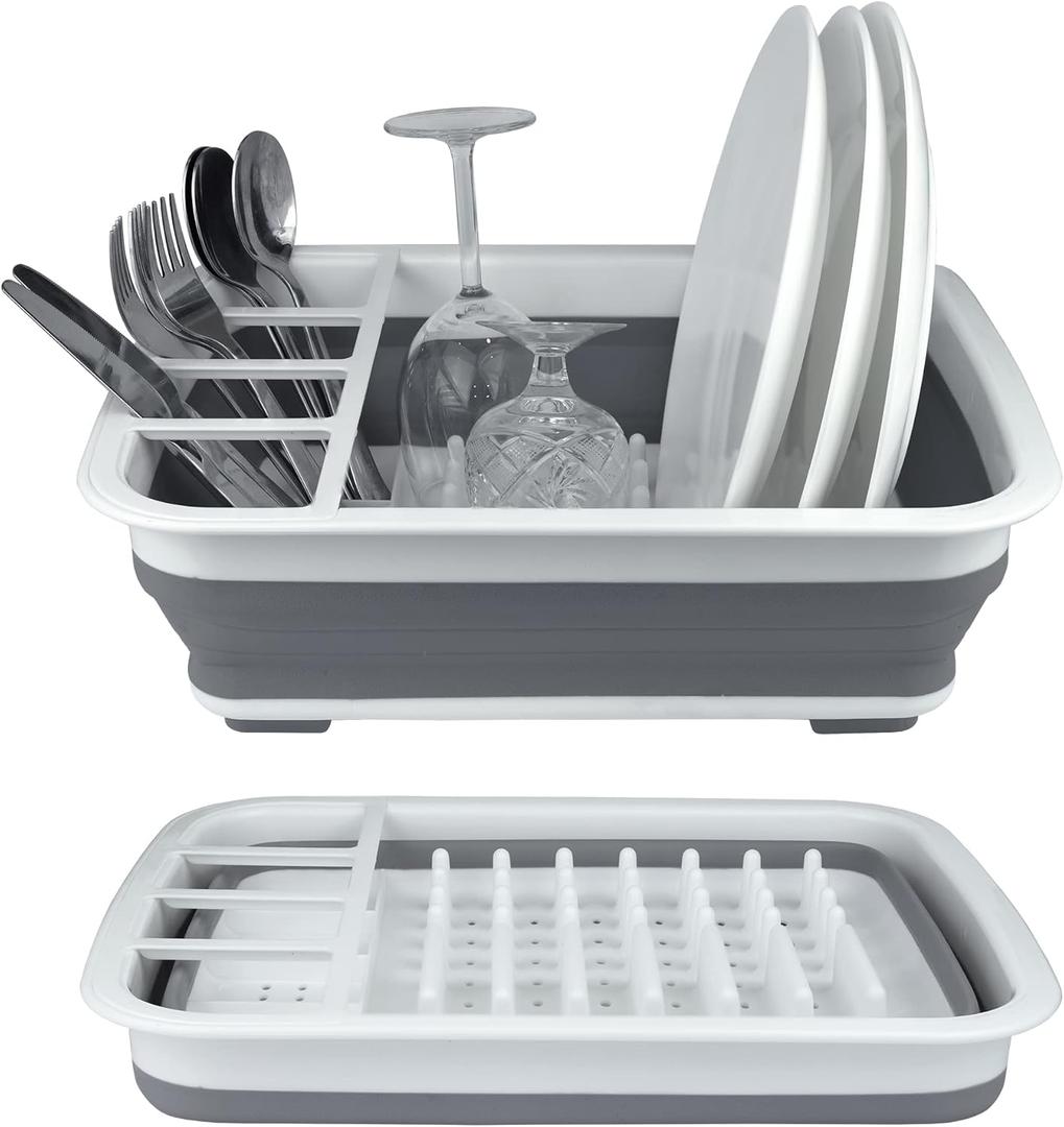 BNYD Plastic Collapsible Dish Drying Rack, Foldable Dinnerware Drainer Organizer for Storage,Kitchen